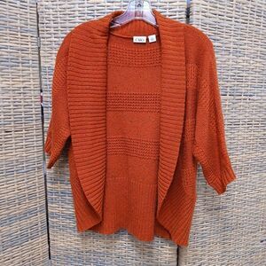 Cato Open Front 3/4 Sleeve Rust Slub Knit Color Flecks Medium Career Church